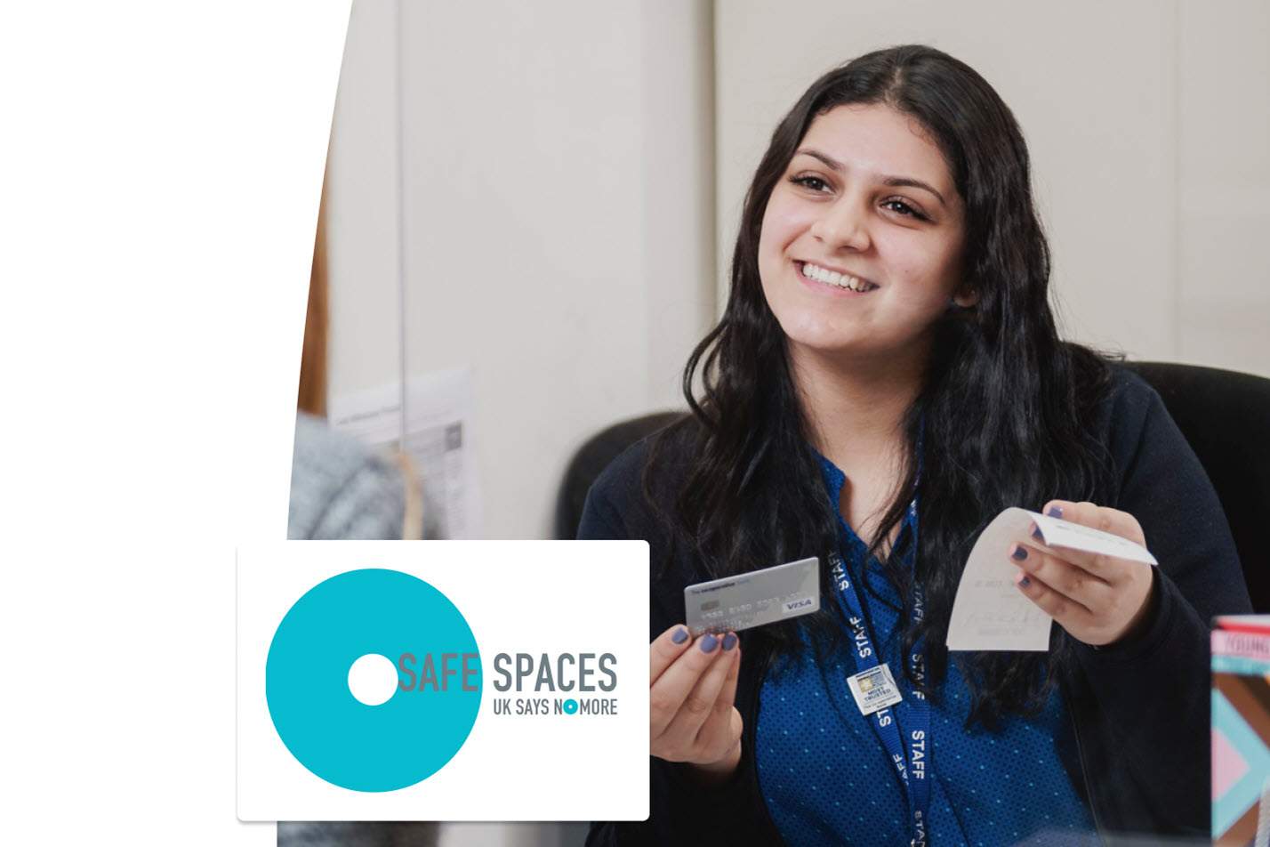 Safe Spaces logo and branch colleague