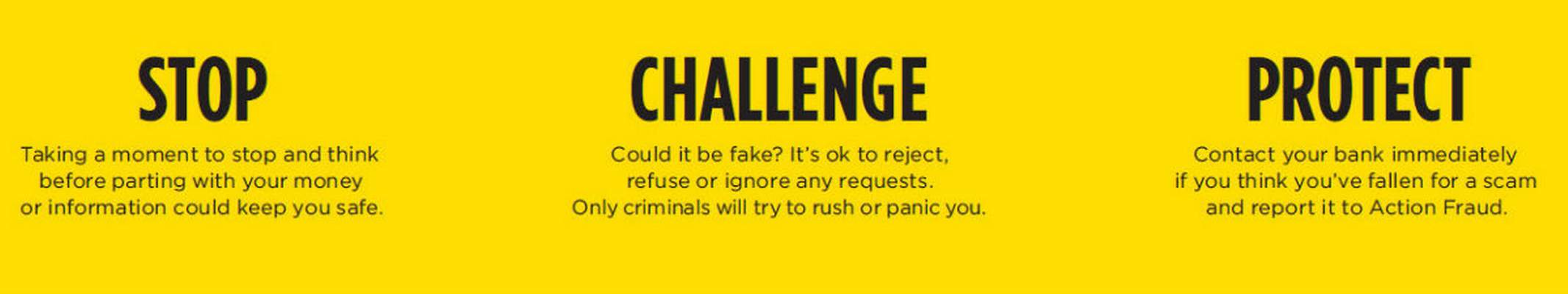 Take five strapline: Stop - Challenge - Protect