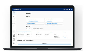 Laptop depicting online banking functionality